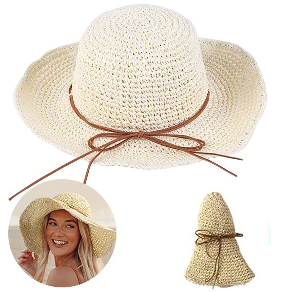 Women Floppy Sun Hat with Wide Brim—Foldable RollUp Straw Beach Hat UPF 50