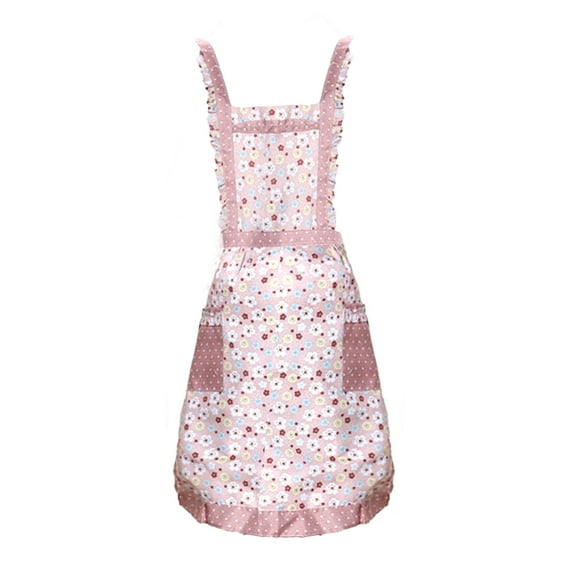 Women Floral Apron with 2 Pockets Flower Kitchen Cooking Aprons with Adjustable Strap, for Kitchen Cooking Baking Cleaning Supplies (Khaki)