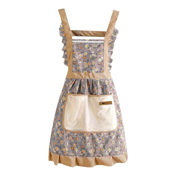 Women Floral Aprons with Pockets Flower Kitchen Cooking Aprons with Adjustable Strap Vintage Waterproof Resistant Apron for Kitchen Baking Gardening Household Cleaning Gift Supplies