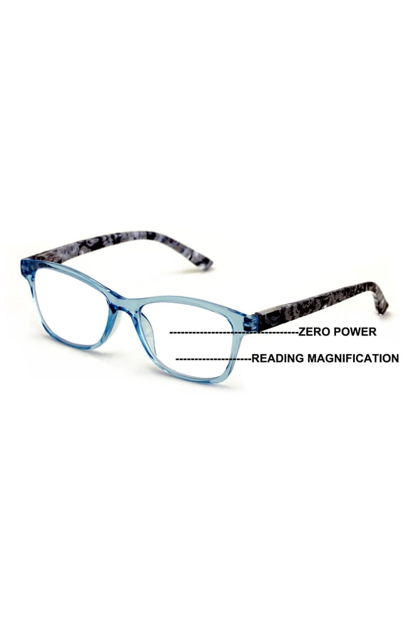 Women Floral Clear Progressive Reading Glasses - Zero Power on Top - No Bubble - Wide Fitment Z109 +1.75