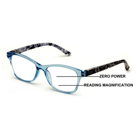Women Floral Clear Progressive Reading Glasses - Zero Power on Top - No Bubble - Wide Fitment Z109 +2.00