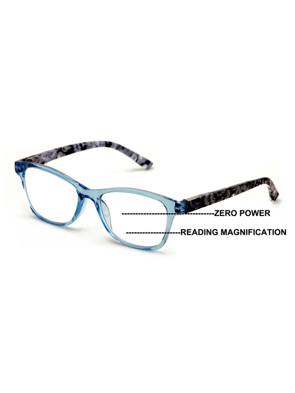 Women Floral Clear Progressive Reading Glasses - Zero Power on Top - No Bubble - Wide Fitment Z109 +2.00
