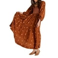 thumbnail image 1 of Women Floral Embroidered Maxi Dress Long Puff Sleeve Square Neck Boho Flowy Dress with Pockets Smocked Swing Long Dresses, 1 of 7
