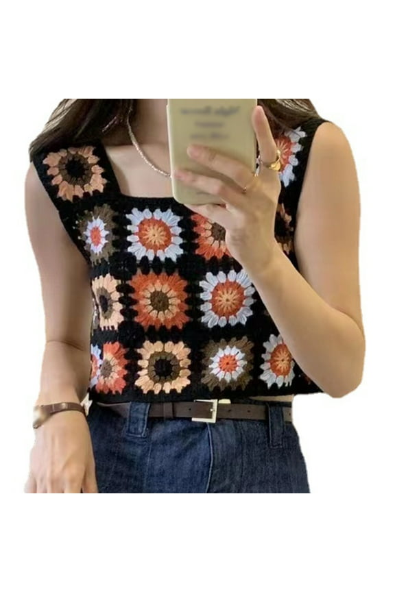 Women Floral Embroidery Camisole Crop Top Summer Cotton Crochet Sweet Tops Sleeveless for Daily Wear Beach Date Shopping