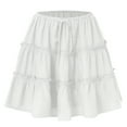 thumbnail image 1 of Women Floral Flared Short Skirt Cute High Waist Ruffle Skirt Beach Mini Skirt White M, 1 of 8