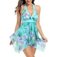 thumbnail image 1 of Women Floral Graphic Printed V Neck Sexy Swim Tankini Flowy Tank Jumpsuit Dress Swimming Romper Dresses, 1 of 2