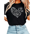 thumbnail image 1 of Women Floral Heart Line Art Graphic Tees T Shirt Tops Round neck Printed Cotton T Shirt Black S-5XL, 1 of 5