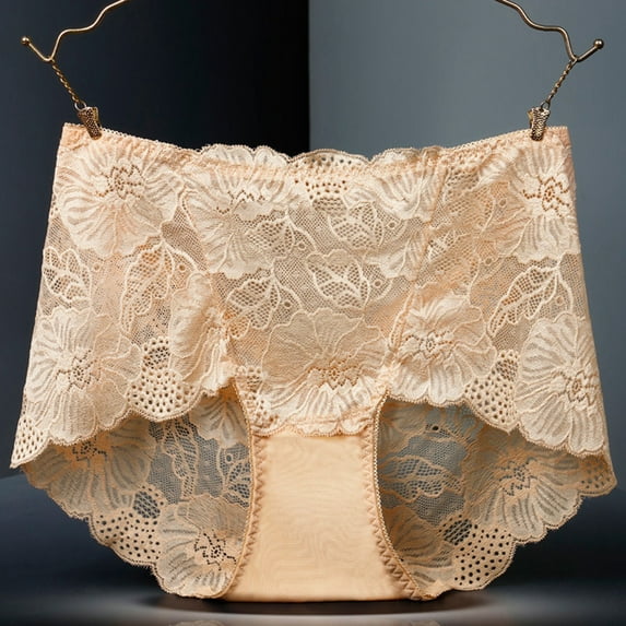 Women Floral Lace High Waist Underwear Full Coverage Panties Mesh Breathable See Through Briefs Soft Stretch Lingerie Underwear Women No Show Vintage America Shorts for Women Seamless Bikini Underwear