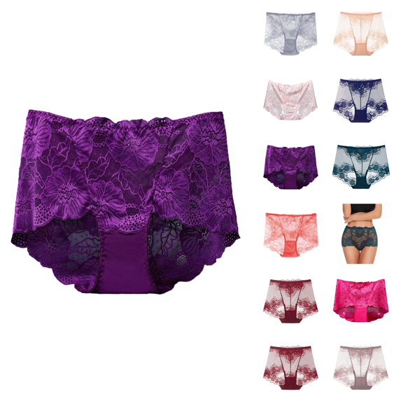Women Floral Lace High Waist Underwear Full Coverage Panties Mesh Breathable See Through Briefs Soft Stretch