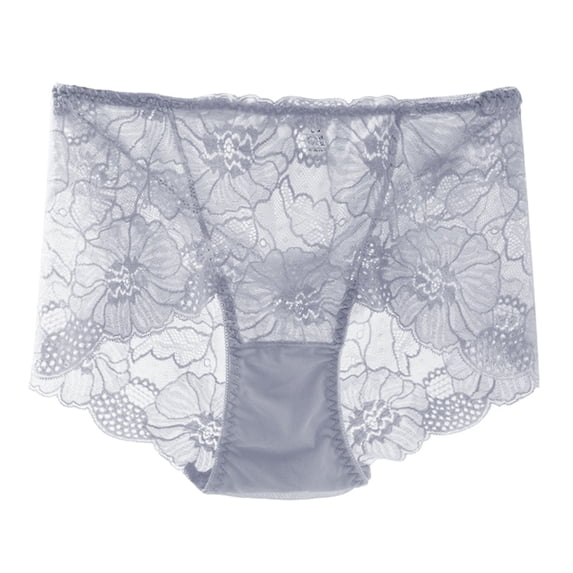 Women Floral Lace High Waist Underwear Full Coverage Panties Mesh Breathable See Through Briefs Soft Stretch for Women Black XXL