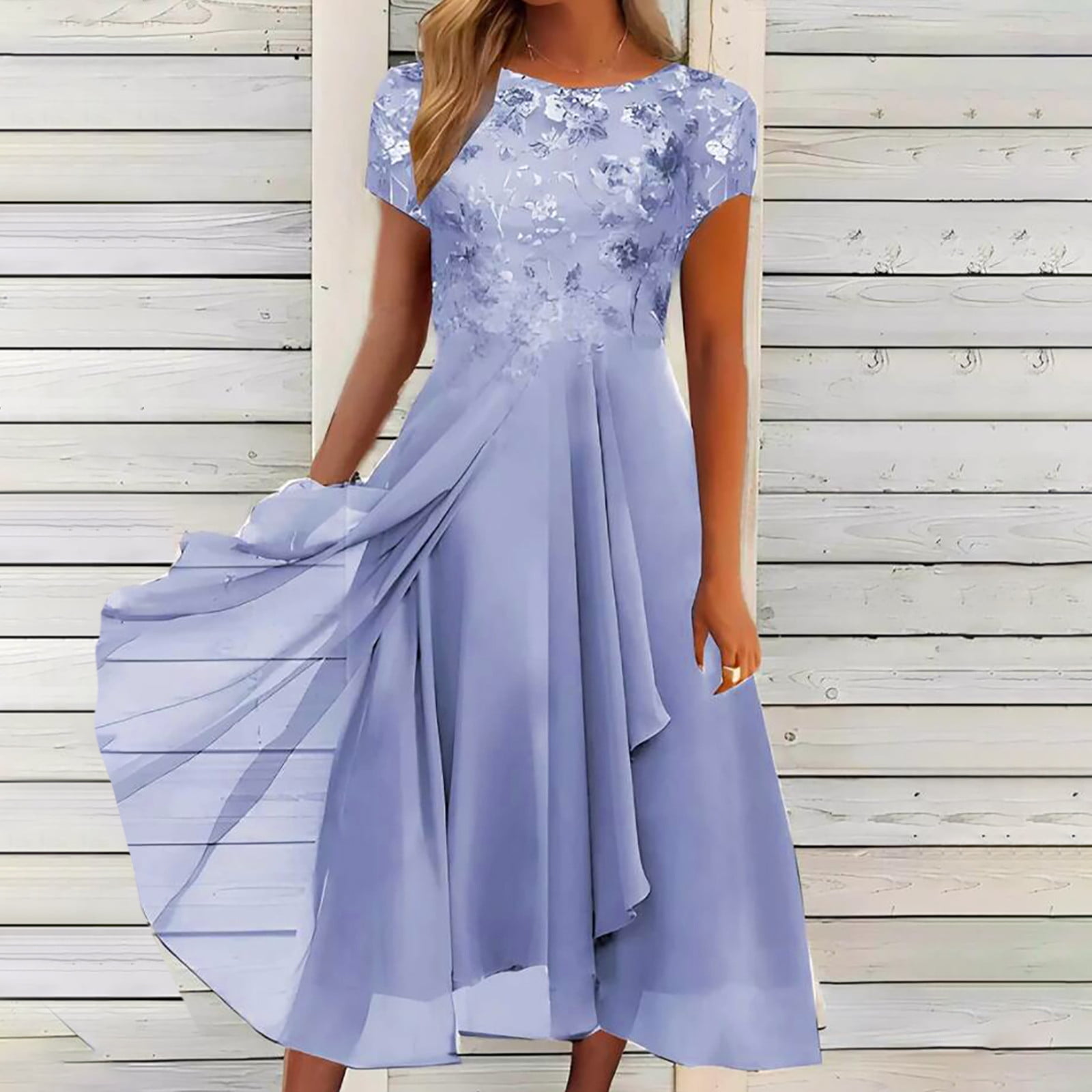 Chic Solid Color Shawl Evening Dress High Waist Womens Chiffon Pleated Dress  - The Little Connection