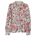 thumbnail image 1 of Women Floral Long Sleeve Button Up Blouse V Neck Dressy Casual Elegant Work Shirt Blouse Flower Color XL, 1 of 9
