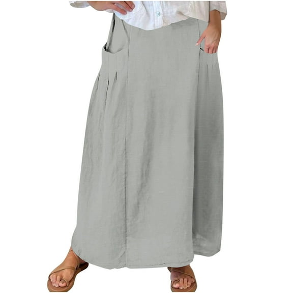 Women Floral Maxi Skirts Loose Boho Skirts High Waisted Dress with Side Pocket Vacation Beach