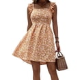 thumbnail image 1 of Women Floral Mini Dress Square Neck Ruffle Shoulder Back Tie A Line Sundress Yellow XL, 1 of 9