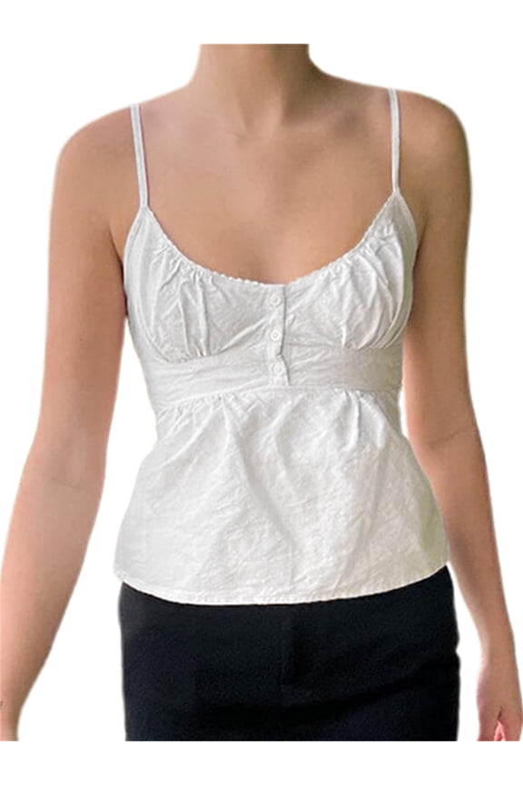 Women Floral/Plaid Print Cami Top Y2k Spaghetti Strap Lace Grunge Button Down Tie Back Tank Top