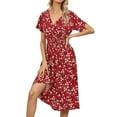 thumbnail image 1 of Enjiwell Women's Floral Print Bohemian V Neck Short Sleeve Chiffon Midi Dress, 1 of 4