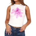 thumbnail image 1 of Women Floral Print Crop Tank Tops Fashion Summer Slim Fit Ribbed Sleeveless Top Shirt White M, 1 of 9