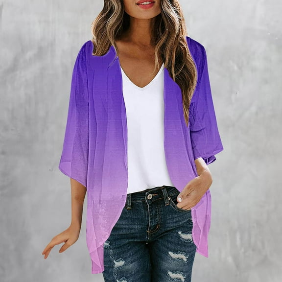 Women Floral Print Lightweight Chiffon Kimono Cardigan Short Sleeve Loose Beach Wear Cover Up Blouse Tops