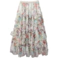 thumbnail image 1 of Women Floral Print Long Skirt Elastic High Waist Skirt irregular hem Mesh Skirt Pleated Dress Elegant Streetwear Tulle Skirt, 1 of 7