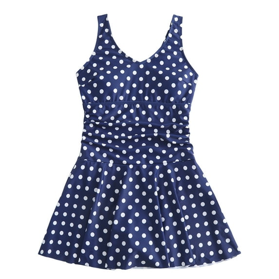 Women Floral Print Monokini Deep V-Neck Sleeveless Flowy Hem One-piece Swimwear Slim Fit Bathing Suit Dress Style Beachwear-Blue1,M