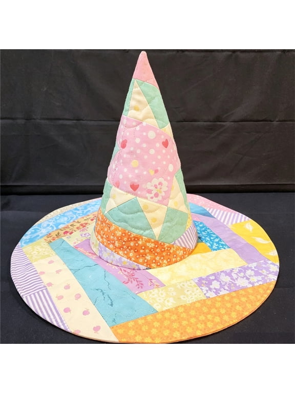 Women Floral Print Quilted Witch Hat, Wide Brim Pointed Wizard Hat, Cottagecore Boho Hat for Photoshoot Garden Party Costume Dress Up