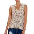 thumbnail image 1 of Women Floral Print Ruffles Pleated Tank Top, 1 of 4