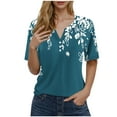 thumbnail image 1 of Women Floral Print Shirts Button Down Henley V Neck Causal Tops Short Sleeve Loose Fit Tunic Blouses, 1 of 4