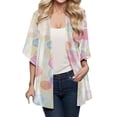 thumbnail image 1 of Women Floral Print Three Quarter Sleeve Kimono Cardigan Loose Cover Up Blouse Tops, 1 of 2