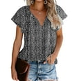 thumbnail image 1 of Women Floral Print V Neck Ruffle Short Sleeve Shirts Casual Summer Tops, 1 of 6