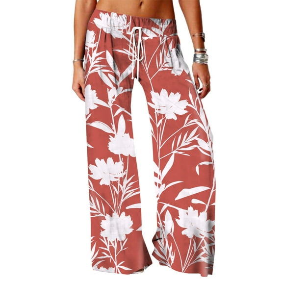 Women Floral Printed Elastic High Waist Wide Leg Yoga Pants