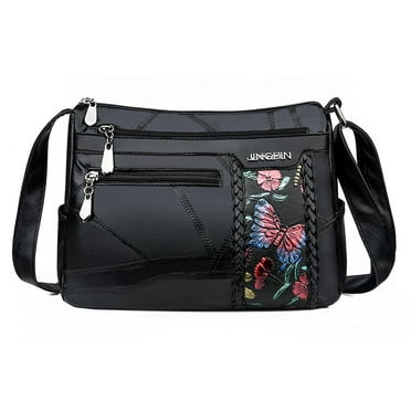 Women Floral Printed Shoulder Bags Multi Pocket Leather Crossbody Handbags