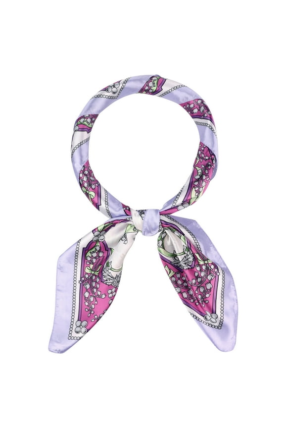 Women Floral Printed Square Scarves 35" Large Silk Feeling Satin Scarves Head Wrap Bandanas 90x90cm Purple