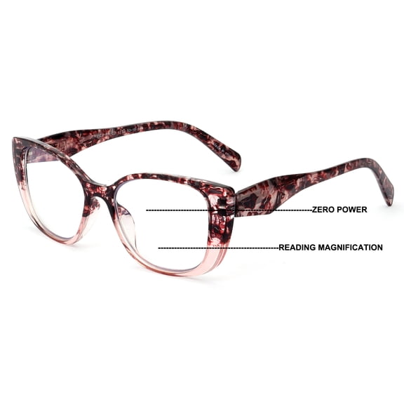 Women Floral Progressive Reading Glasses - Zero Power On Top - No Line Or Bubble Clear Reader CR11 +2.00