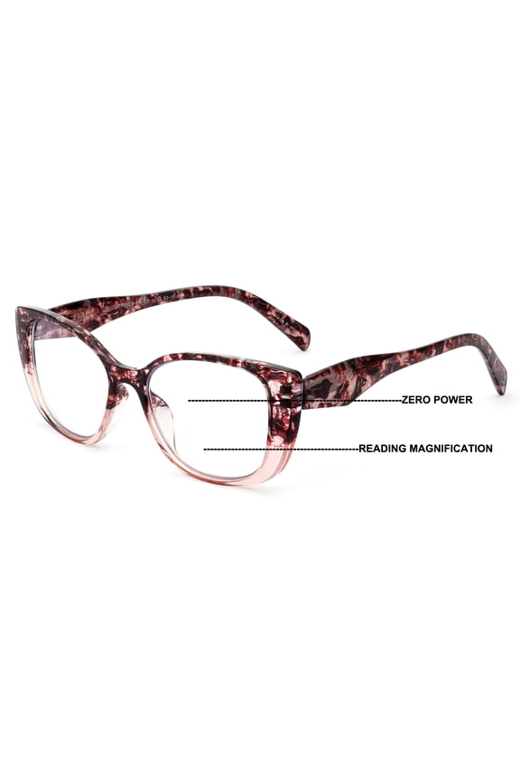 Women Floral Progressive Reading Glasses - Zero Power On Top - No Line Or Bubble Clear Reader CR11 +2.00