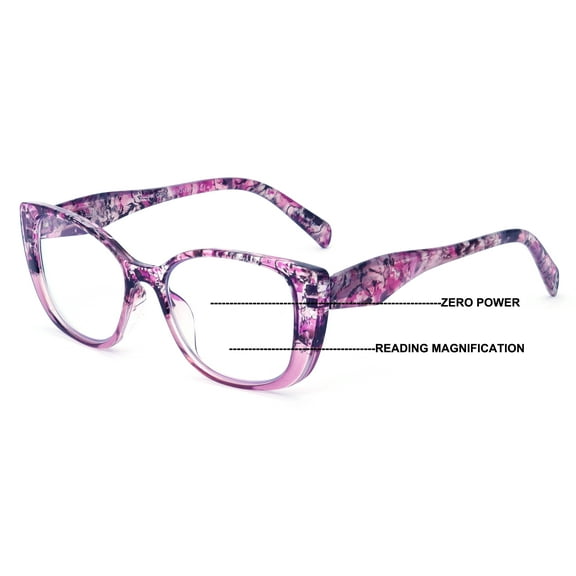 Women Floral Progressive Reading Glasses - Zero Power On Top - No Line Or Bubble Clear Reader CR11 +2.75