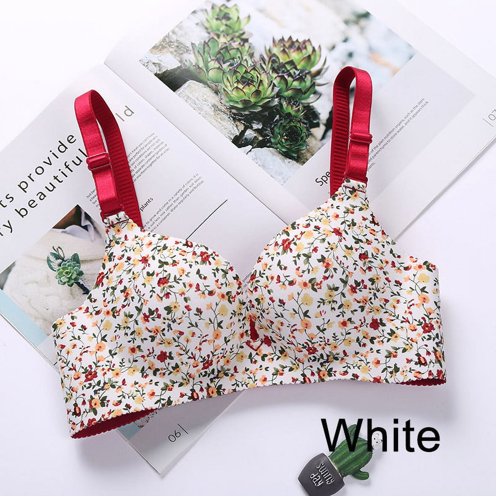 Women Flower Print Seamless Bra Sexy Lingerie Floral Push Up Bras One-Piece  Underwear without steel ring