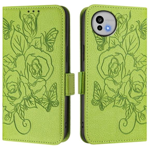 Women Floral Rose Butterfly Folio Flip Phone Case for Sharp Aquos Wish 6, Premium Leather, RFID Protection, Card Slots, Multi-Color Options.S01
