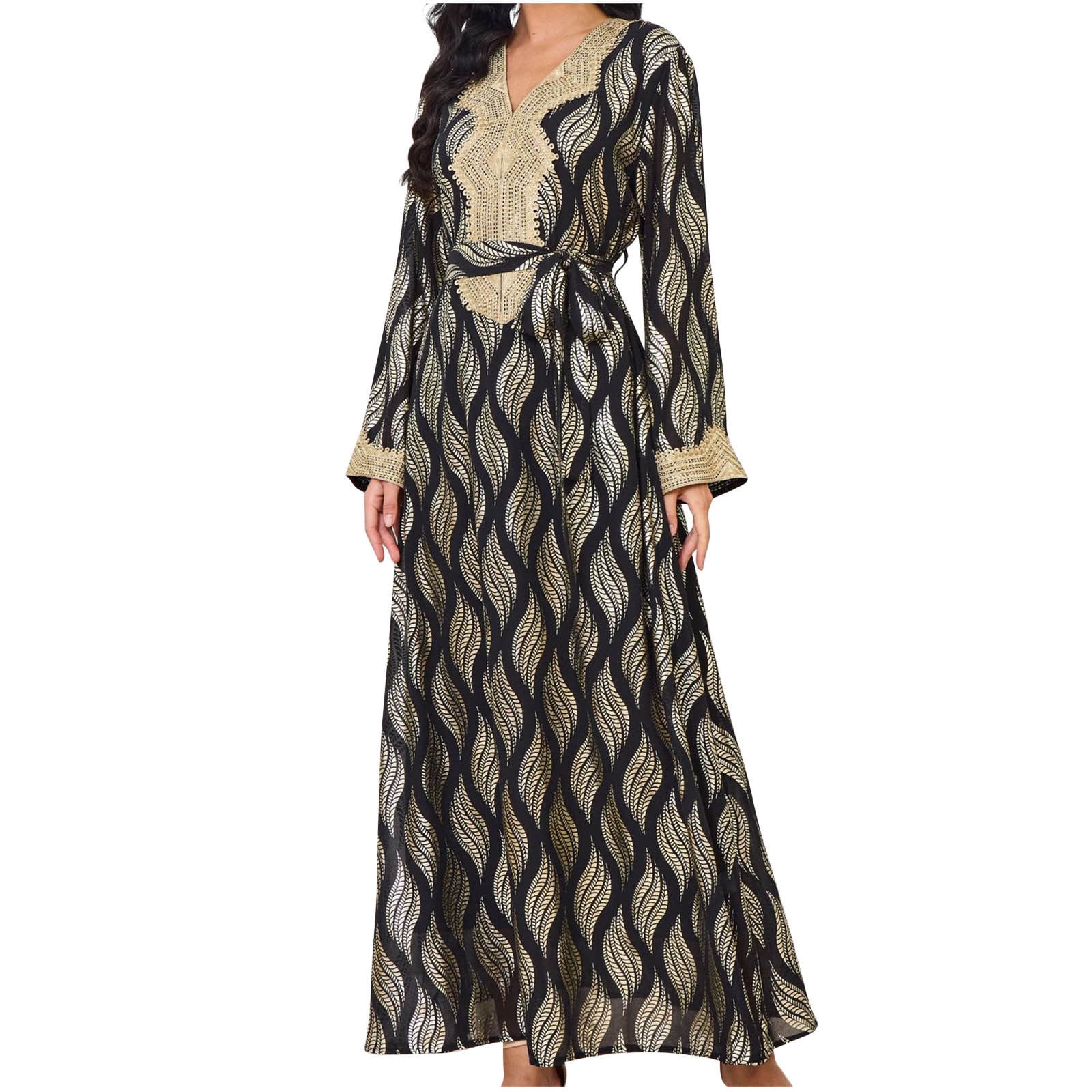 Embroidered Long Abaya Dress with Rope Embroidery