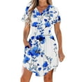 thumbnail image 1 of Women Floral Summer Dress Button V Neck Short Sleeve Irregular Hem Dress Casual Beach Holiday Mini Dresses, 1 of 8