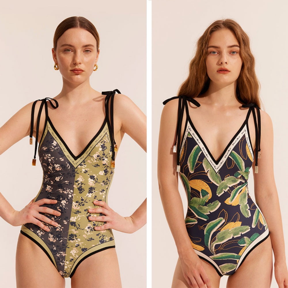 Two Pieces Swimsuit High Waist Slim Swimdress Floral Printed