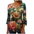 thumbnail image 1 of Women Floral Trendy Tops V Neck Button Down Tunic Top 3/4 Sleeve Tees Loose Pleated Shirts Workout Vacation Blouses Outfits Summer 2025, 1 of 4