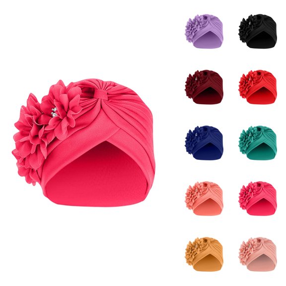 Women Floral Turban Hat – Three Flower Pleated Design for Fashion Casual Style, Soft Cozy Lightweight Headwrap Accessories for Daily Wear Travel Indoor Outdoor Use, Stylish Gift Ideas Ski