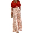 thumbnail image 1 of Women Floral Two Piece Pants Set Short Sleeve V Neck Top Wide Leg Pants Matching Outfit Dressy Summer Set, 1 of 8