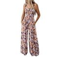 thumbnail image 1 of Women Floral Wide Leg Jumpsuit Sleeveless Square Neck Smocked Casual Summer Outfit, 1 of 7