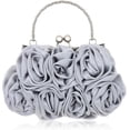 thumbnail image 1 of Women Flower Clutch Purse Rose Satin Evening Handbag Small Purse with Detachable Chain Strap for Wedding Party, 1 of 7