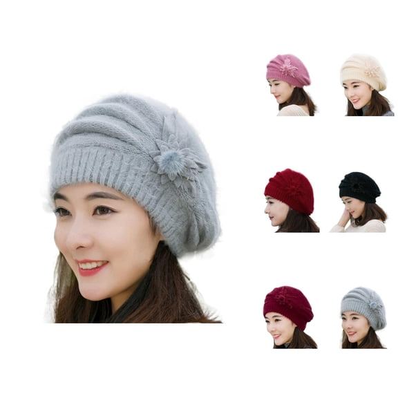 Women Flower Decor Beret Hat – Elegant Vintage Style Painter Cap, Classic Floral Design, Chic Fashion Accessory for Autumn Winter Streetwear