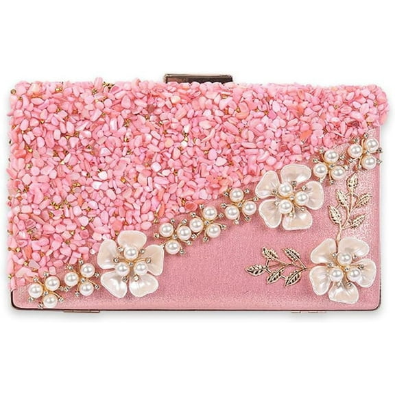 Women Flower Evening Bag Rhinestone Clutch Bag Sparkly Crystal Handbag Pearl Beaded Shoulder Bag Bridal Wedding Purse