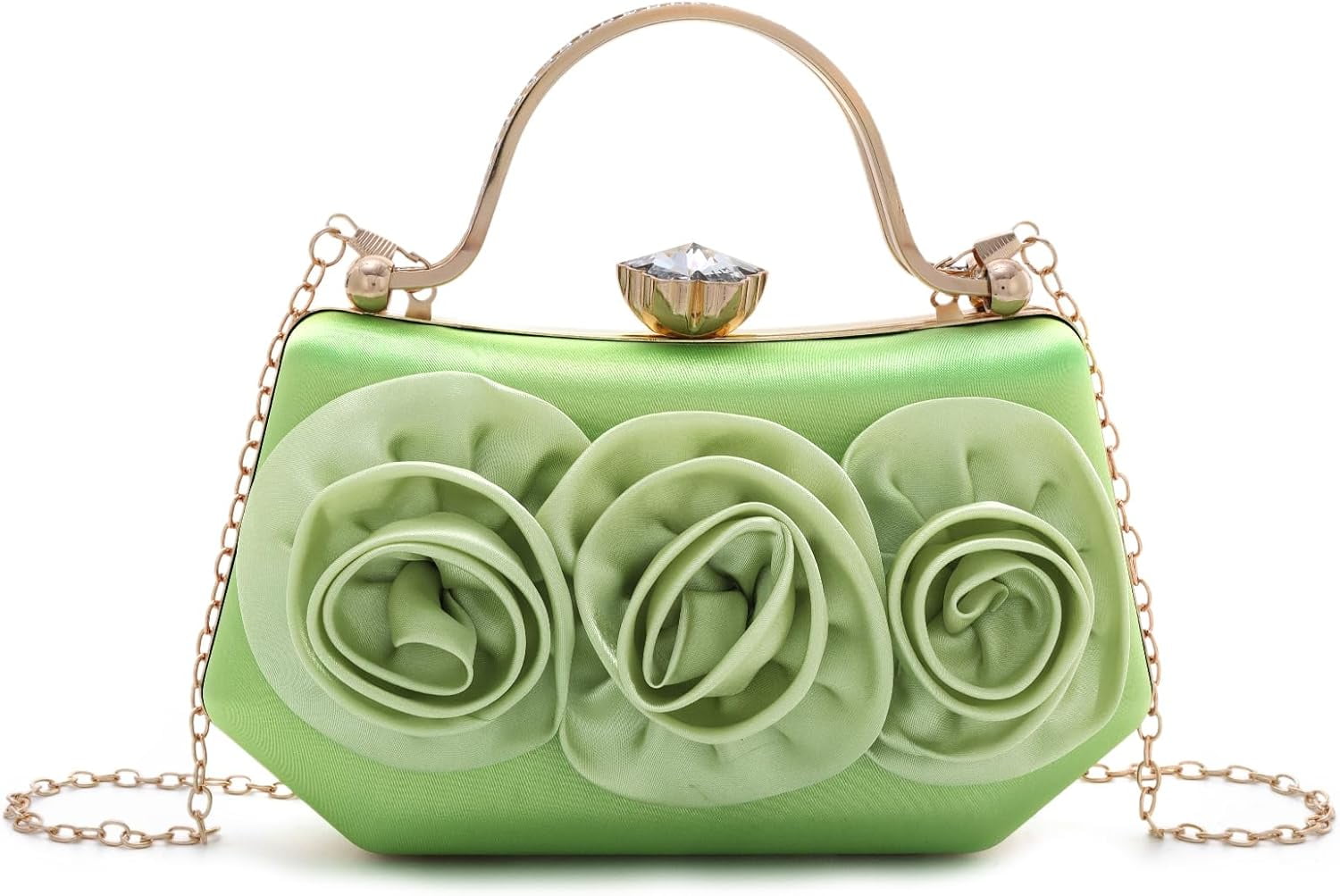 Women Flower Evening Handbag Satin Floral Clutch Purses Chain Strap Shoulder Bag