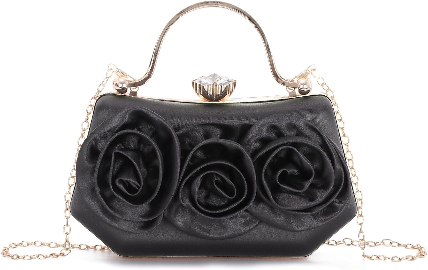 Women Flower Evening Handbag Satin Floral Clutch Purses Chain Strap Shoulder Bag