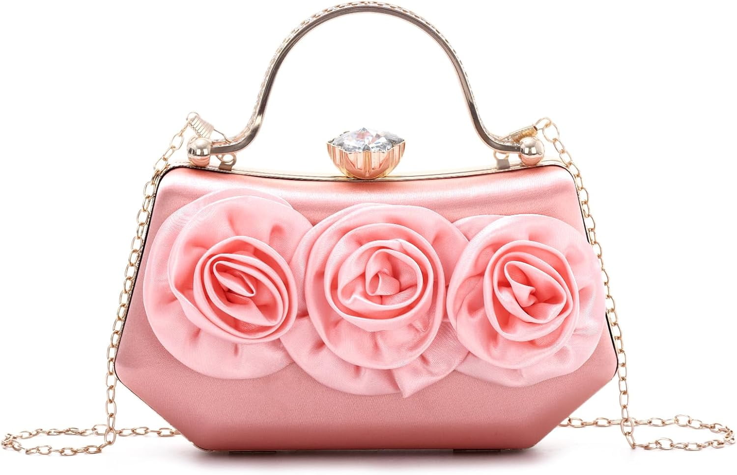 Women Flower Evening Handbag Satin Floral Clutch Purses Chain Strap Shoulder Bag